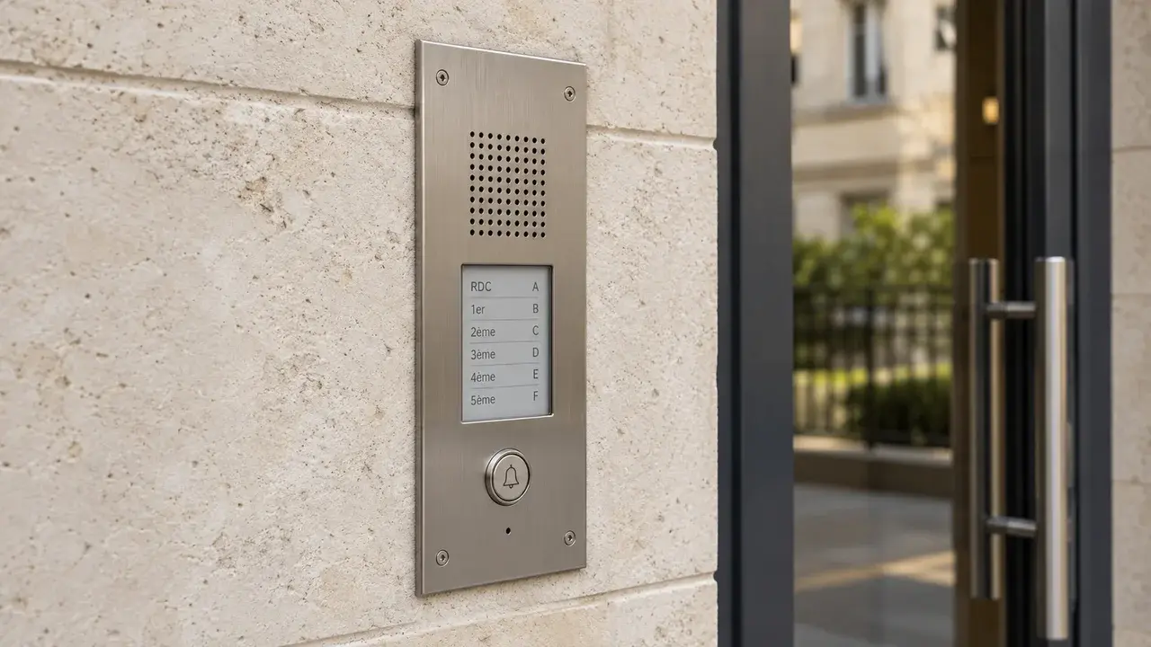 Interphone GSM moderne installé à l’entrée d’un immeuble